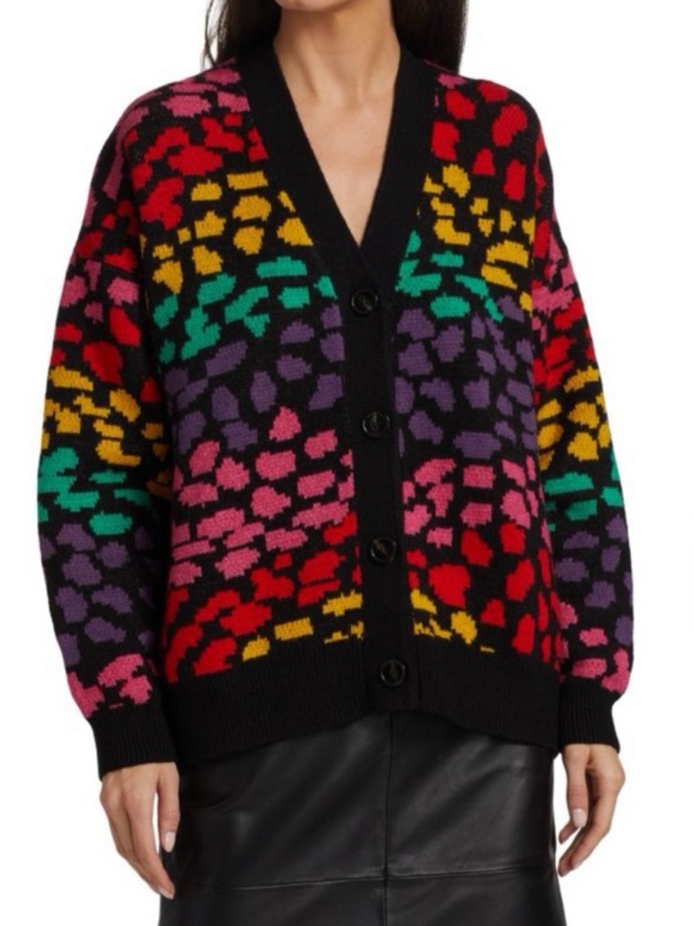 FARM Rio Rainbow Leopard Print Acrylic Blend Long Sleeve Cardigan Sweater Top XS